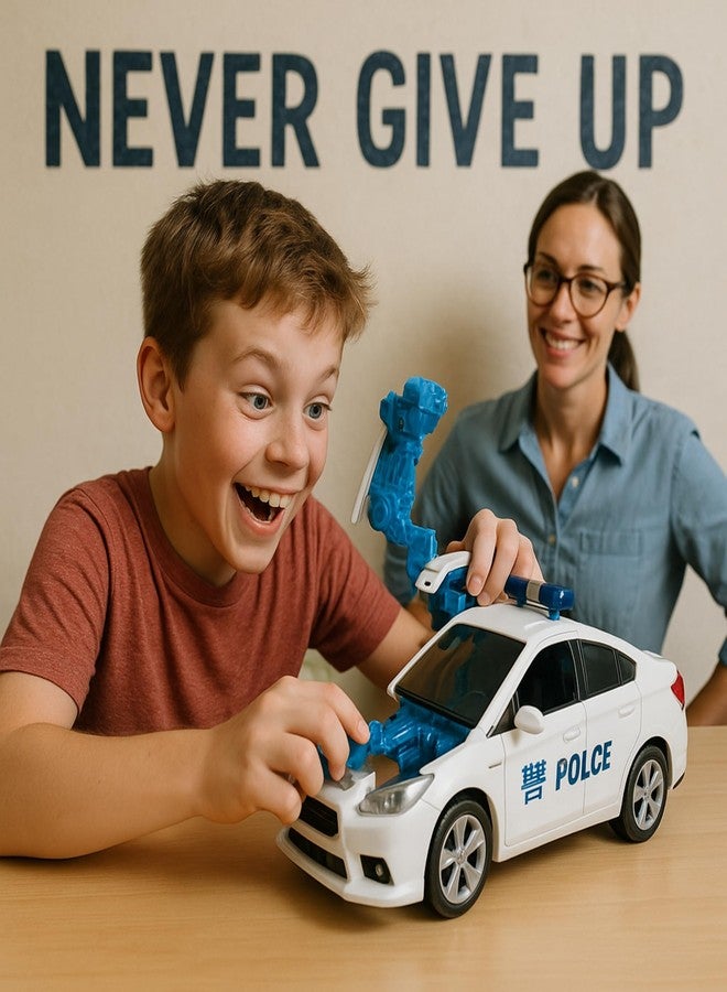 KIDZYMON Police Car Robot Convertor Toy Figure, Manual Deformation, White and Blue, Premium Plastic, 35 cm, Mechanical Deformation Action, Educational Development Toy for Children - Image 2